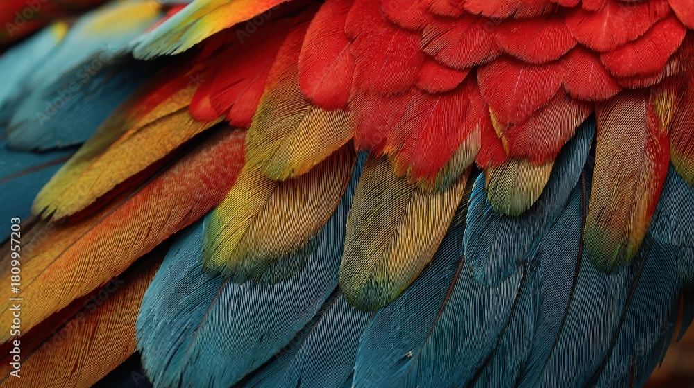 Obraz premium Bright vivid feathers create a stunning tapestry of colors showcasing natures beauty and detail.