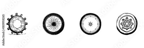 Steampunk Gear And Wheel Doodle Sketch Set. Mechanical Engineering And Industrial Design Elements In Hand Drawn Style Collection. Vintage Machinery And Technology. Isolated Vector Illustration