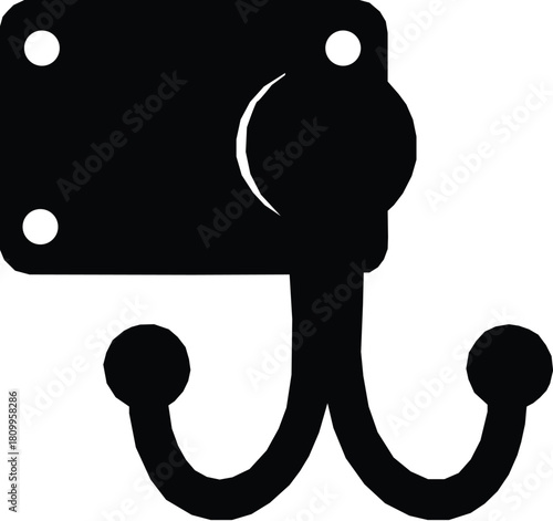 Black Silhouette of a Round Top Double Hook on a White Background.