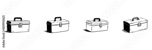 Toolbox Doodle Sketch Set. Handyman Equipment And Tool Storage Solutions In Hand Drawn Style Collection. Versatile And Portable Tool Organization. Hand Drawn Isolated Vector Illustration