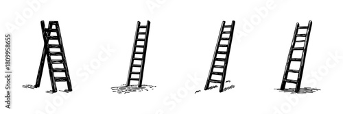 Ladder Variations Doodle Sketch Set. Climbing, Construction, And Safety Equipment In Hand Drawn Style Collection. Different Ladder Types And Positions. Hand Drawn Isolated Vector Illustration