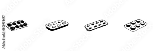 Blister Pack Doodle Sketch Set. Medication Packaging And Pharmaceutical Illustration In Hand Drawn Style Collection. Healthcare And Medicine Concept. Isolated Vector Illustration