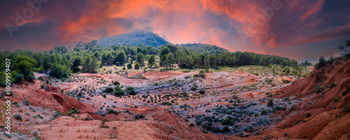 Panoramic view of the colorful landscapes of Castelnau-de-Guers, a medieval village located in the Hérault department, in Occitanie, France