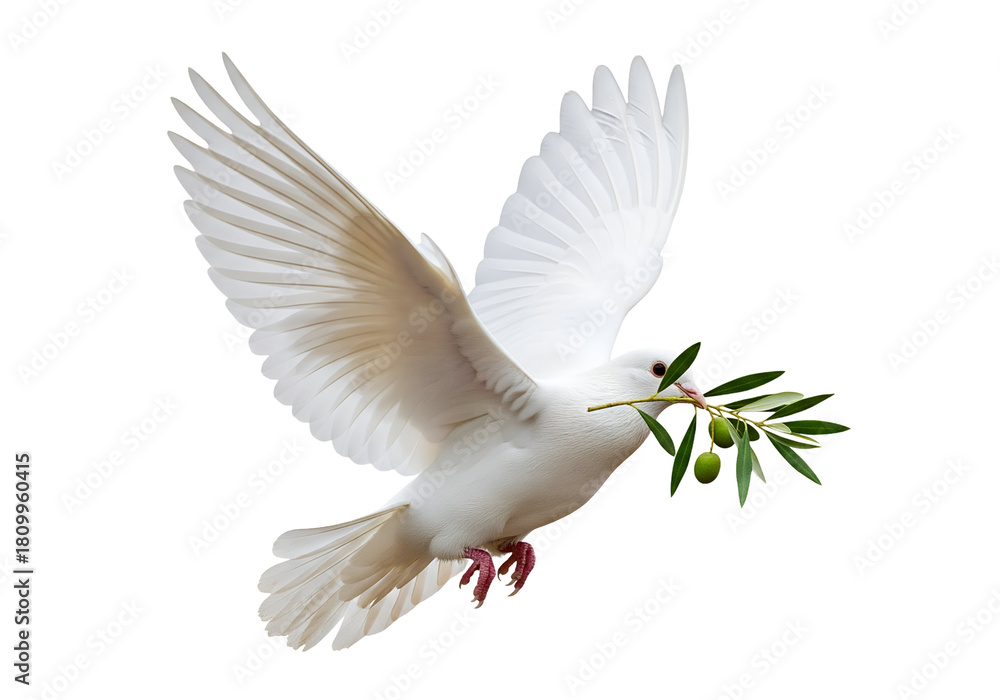 Fototapeta premium White Dove of Peace With Olive Branch Illustration