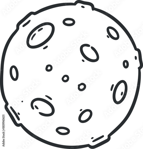 Playful doodle-style vector illustration of a moon with craters, perfect for space-themed designs and educational materials