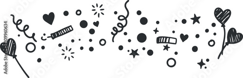 Whimsical vector illustration featuring hearts, stars, and confetti for festive celebrations and party designs