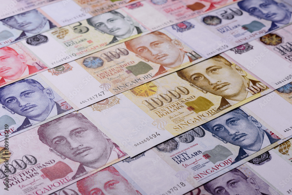 Obraz premium Money, currency of Singapore, dollar banknotes of various denominations. Singapore money