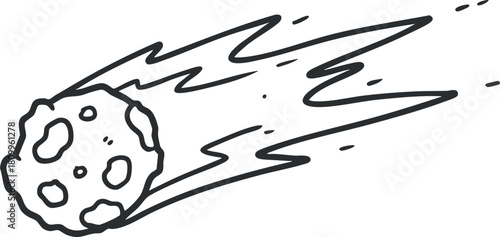 Outline vector illustration of a comet or asteroid in motion, suitable for educational and cosmic design projects