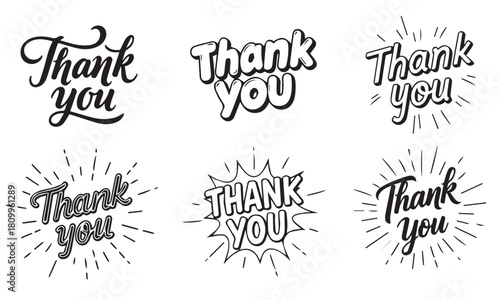 set of calligraphic thank you