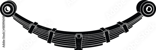 Detailed illustration of a vehicle leaf spring suspension component in black and white