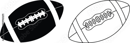 Two american footballs one filled and one outlined presented in a minimalistic style