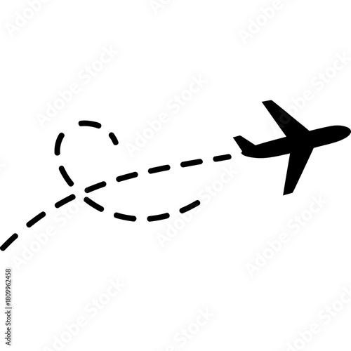 Airplane flight path icon for travel planning and vacation destinations concept