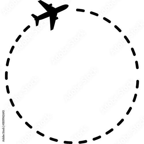 Airplane flying in a circle route for travel destinations and vacation concept