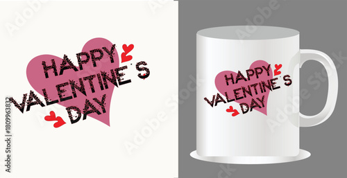 Happy valentine s day heart design on mug and t shirt mockup