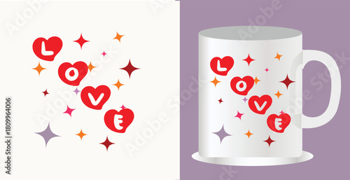 Valentine s day love heart design on a white mug