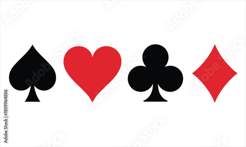 Isolated spade, heart, club, and diamond symbols showcase a classic deck of cards on white