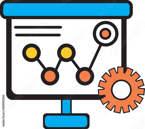 Business presentation chart with data points and gear icon 