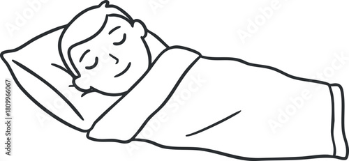 Outline vector illustration of a peacefully sleeping person, ideal for wellness and sleep-related projects.
