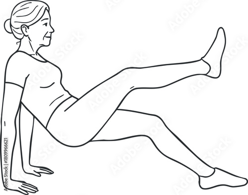 Line art illustration of a woman performing a leg raise exercise for fitness and wellness routines