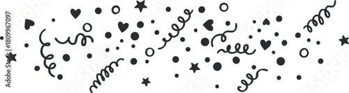 Playful vector illustration featuring a collection of festive elements like hearts, stars, and swirls for celebration designs