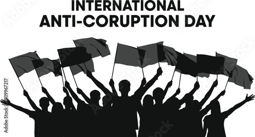 Silhouette of a crowd holding a flag for the International Anti-Corruption Day protest