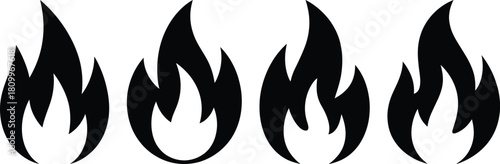 Four stylized black fire icons represent warmth, heat, and danger.