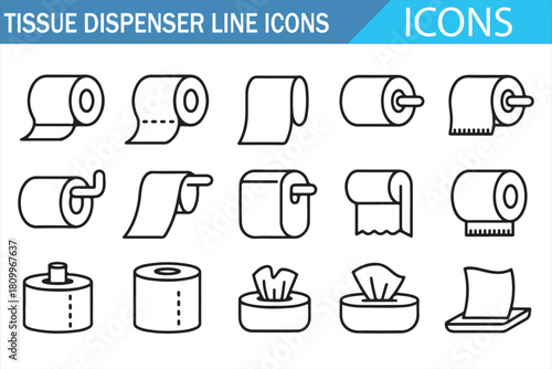 Toilet paper roll and tissue box vector outline symbols