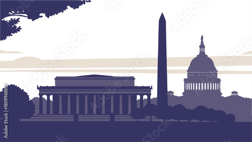 Washington DC monuments silhouette