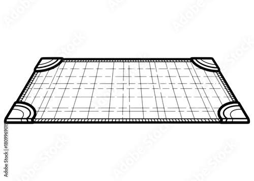 Reusable silicone baking mat with grid lines. Non-stick kitchen sheet for pastry and dough. Zero waste eco-friendly cooking accessory. Black and white line art vector.