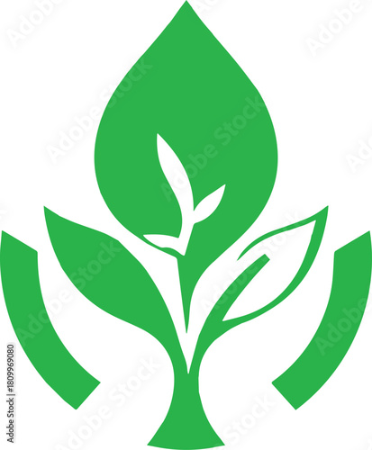 Modern flat illustration of lightbulb combined with leaf and plant representing eco innovation, sustainable energy and green technology concept.