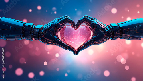 AI Love Robotic Hands Forming a Heart with Glowing Core