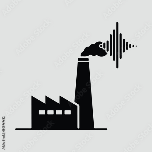 Silhouette factory pollutes with waveform signal vector illustration