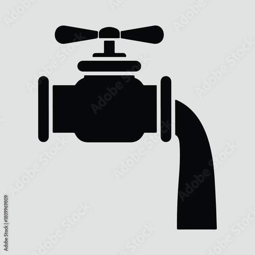 Silhouette faucet with water stream vector illustration in black color