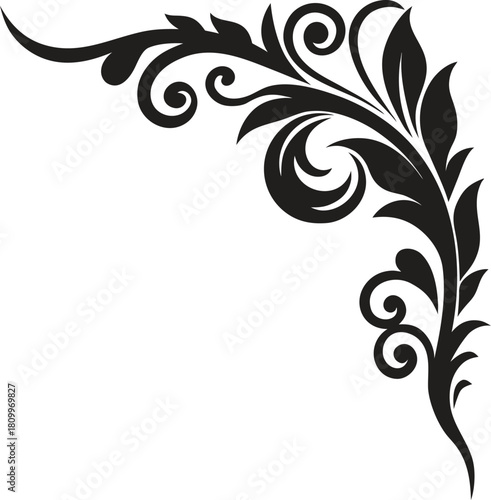 Decorative ornamental corner flourish designed in a stylish silhouette Vector illustration