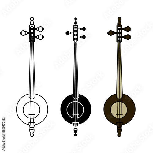 Rebab arabic string instrument icon. Traditional MENA outline style