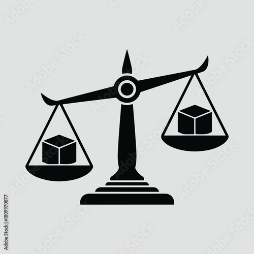 Silhouette scales with boxes showing balance vector illustration