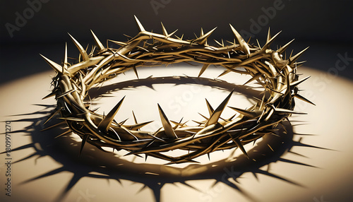 Golden Crown of Thorns on Bright Surface with Dramatic Lighting