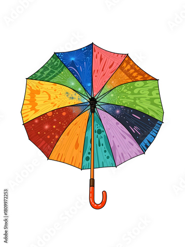 A colorful umbrella with a rainbow pattern