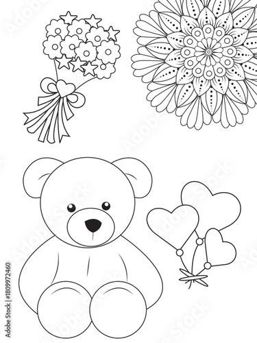 Teddy coloring pages for kids in black and white stock photos and images