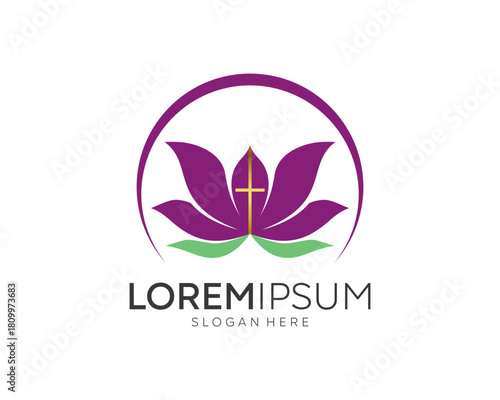 Lotus flower vector logo. Cross logo. Simple abstract.