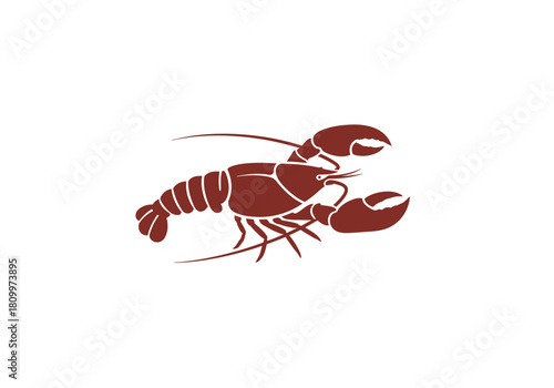 A stylized illustration of a dark red lobster.