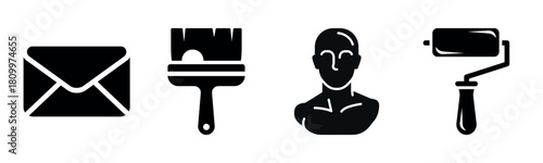 Icons: mail envelope, paintbrush, male bust, paint roller