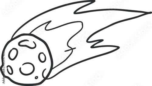 Playful outline illustration of a comet with a trailing tail, suitable for educational and creative projects in astronomy.