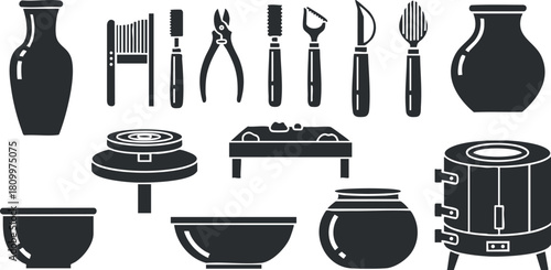 Silhouette vector illustration set of kitchen utensils and cookware for culinary design projects and home decor