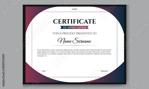 A clean and modern certificate template designed for awards and recognition. Fully editable and print-ready. Perfect for corporate, academic, and personal use.