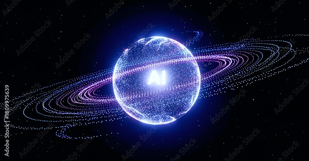 Obraz premium AI Planet: The Global Sphere of Artificial Intelligence and Machine Learning