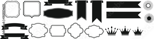 Variety of decorative frames ribbons and floral elements