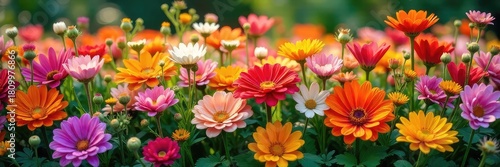 A vibrant and colorful bouquet flower-bed bursting with a profusion of blooms, creating a stunning display of natural beauty Perfect for garden, floral, and nature themes , colorful flowers, white