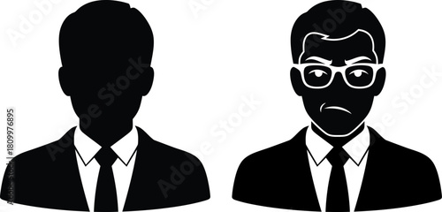 Business person silhouette with and without glasses identity and perception concept
