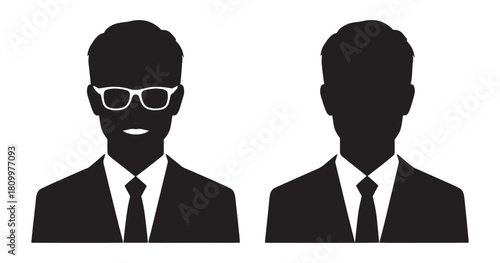 Silhouettes of men in suits one with glasses and one without